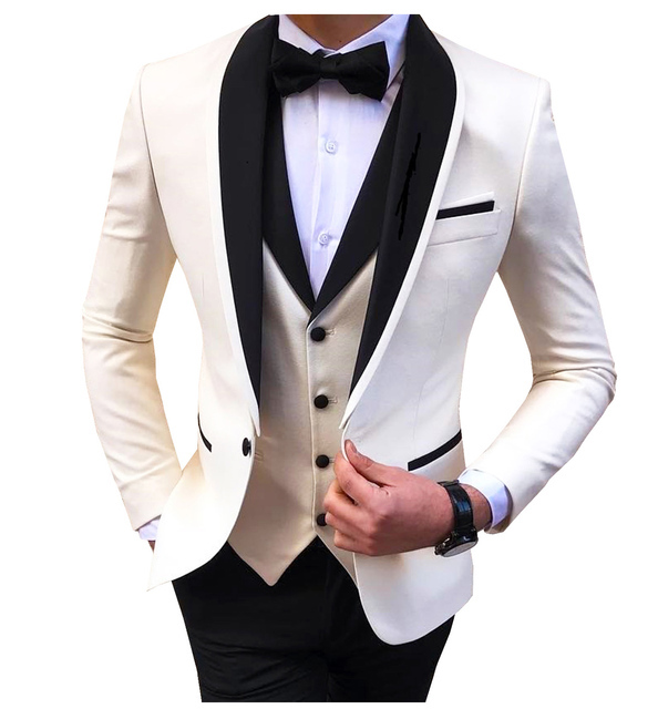 Men's 3 Pieces Fashion Shawl Lapel Tuxedos For Wedding Groomsmen(Blazer+vest+Pants)