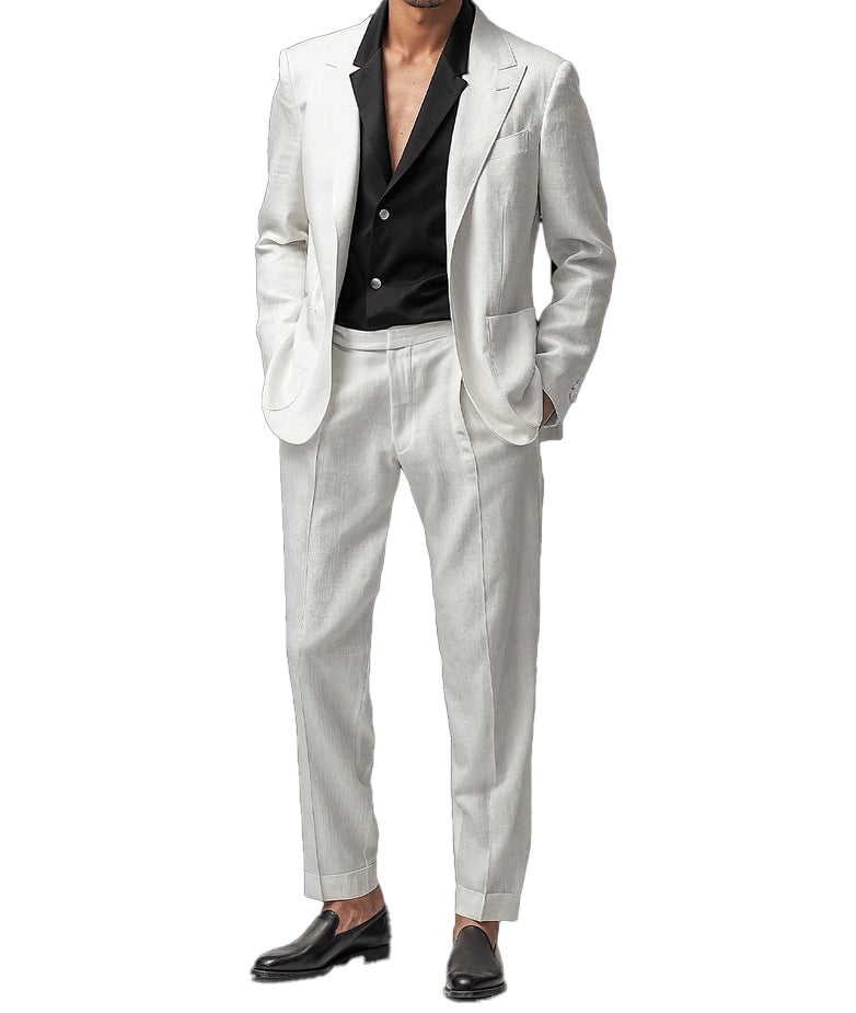 Herren -Leinen Peak Revers Fashion Casual Hochzeitsanzug für Männer (Blazer+Hosen)