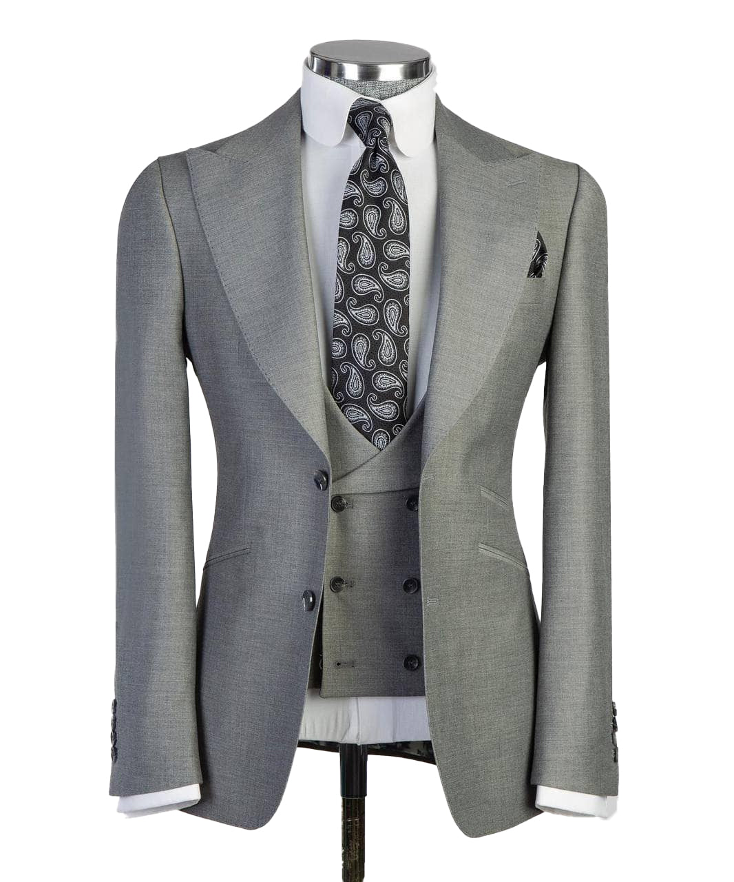 3 Pieces Men's Formal Business Linen Fit Double Breasted Suits Tuxedo (Blazer+vest+Pants)