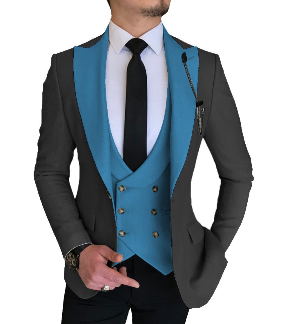 ceehuteey 3 Piece Slim Fit Vest Solid Peak Lapel Tuxedo (Blazer + Vest + Pants)