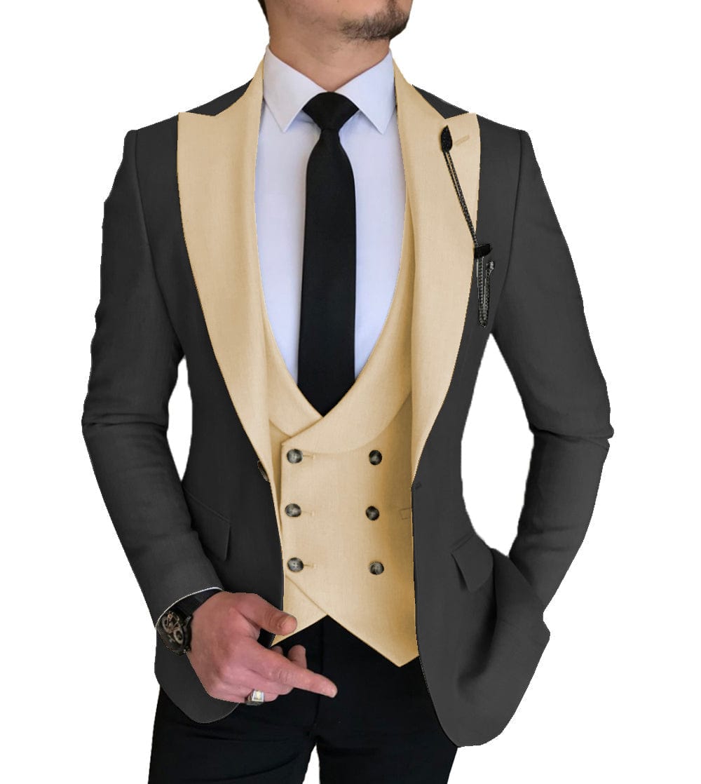 ceehuteey 3 Piece Slim Fit Vest Solid Peak Lapel Tuxedo (Blazer + Vest + Pants)