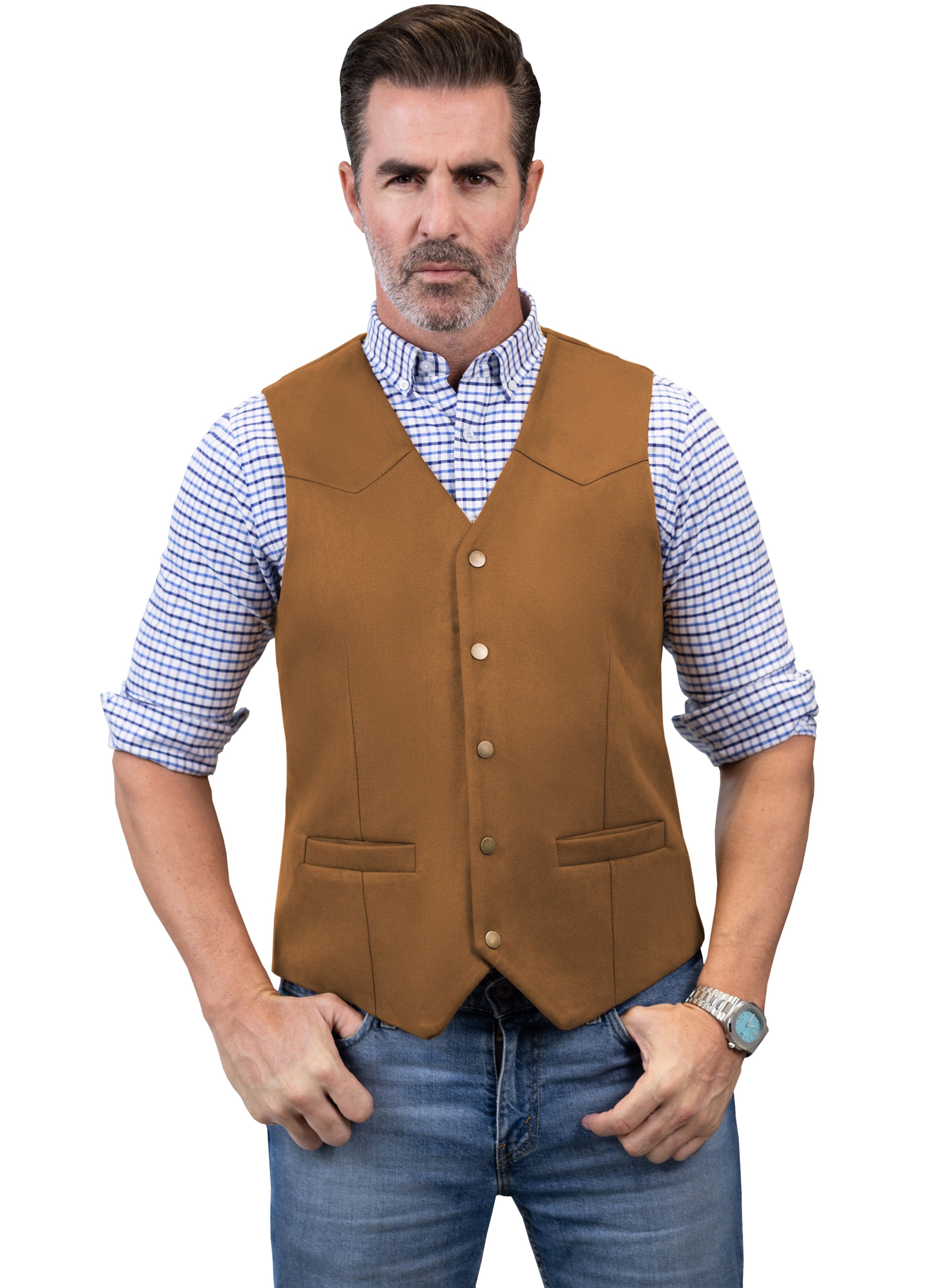 ceehuteey Casual Men's Suede Fashion Cowboy Suit Solid Vest V Neck Waistcoat