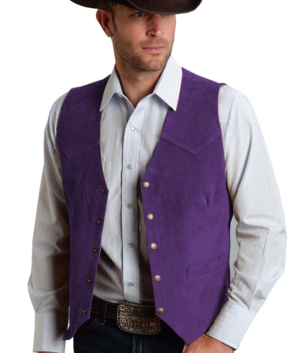 ceehuteey Casual Men's  Suede  Fashion Cowboy Suit Vest V Neck Waistcoat