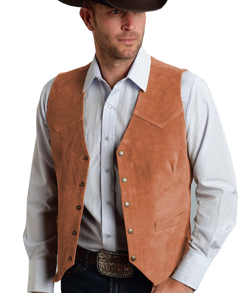 ceehuteey Casual Men's  Suede  Fashion Cowboy Suit Vest V Neck Waistcoat