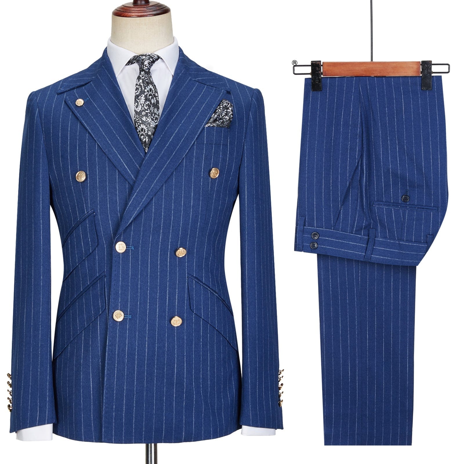 ceehuteey Formal Bussiness Striped 3 Pieces Mens Peak Lapel Suit Tuxedos (Blazer+Pants)