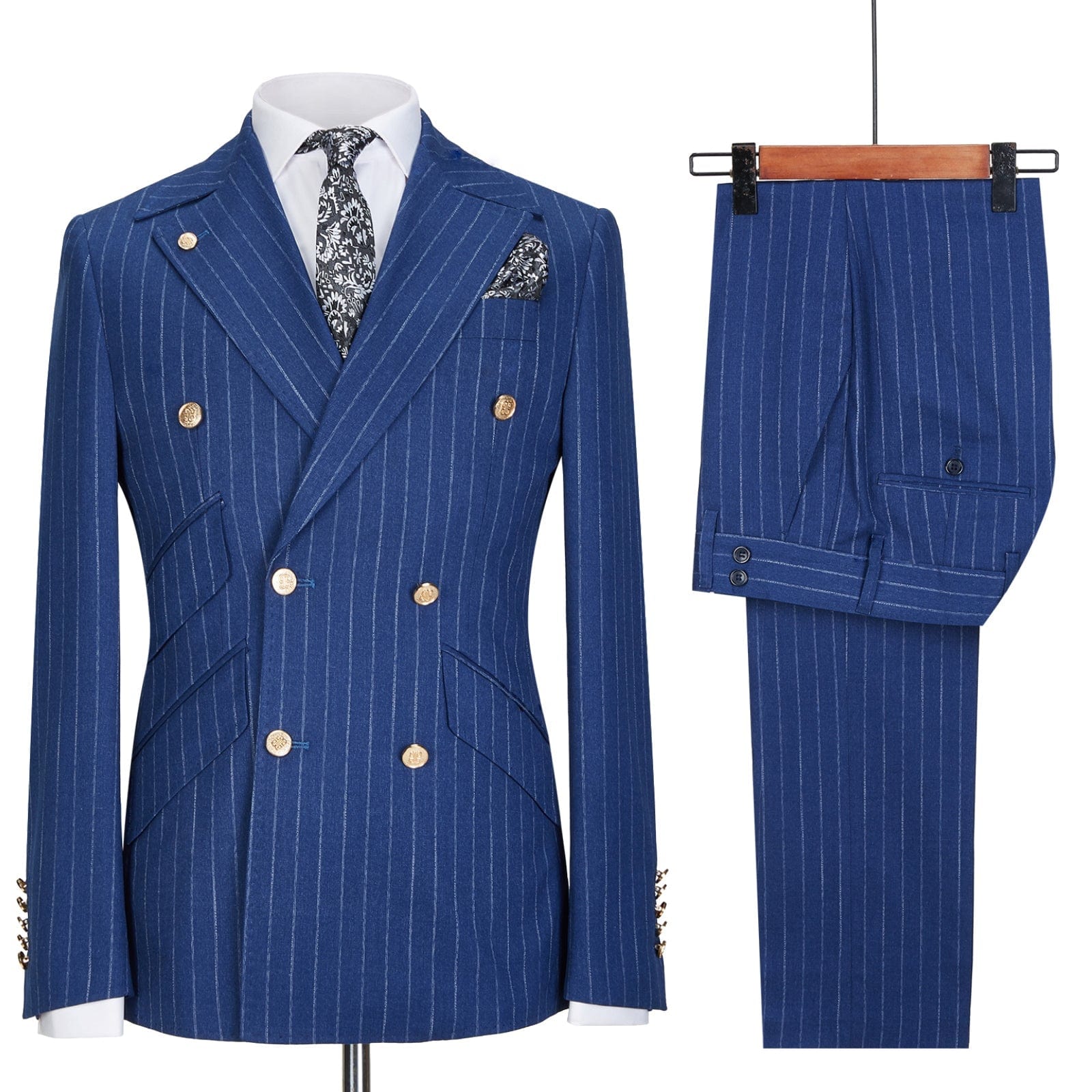 ceehuteey Formal Bussiness Striped 3 Pieces Mens Peak Lapel Suit Tuxedos (Blazer+Pants)