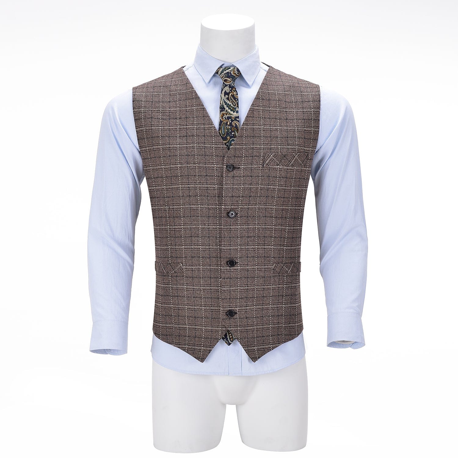 ceehuteey Formal Fashion Men's Suit Vest Tweed Plaid V Neck Waistcoat