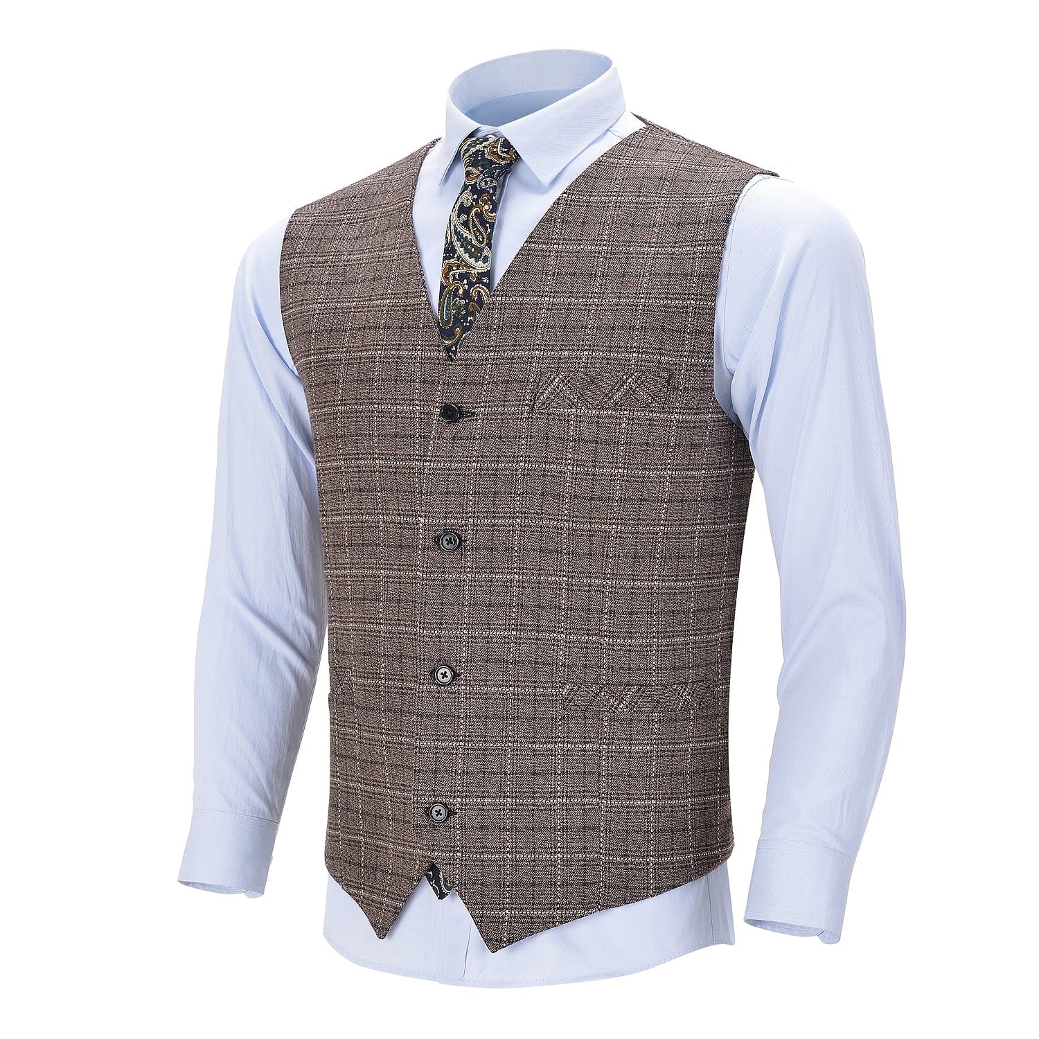 ceehuteey Formal Fashion Men's Suit Vest Tweed Plaid V Neck Waistcoat