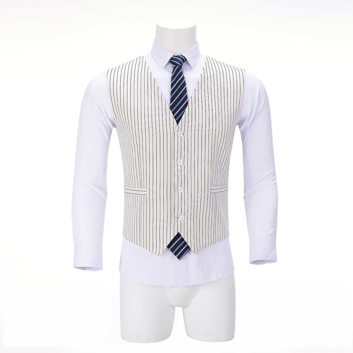 ceehuteey Formal Fashion Men's V Neck Striped Flat Waistcoat