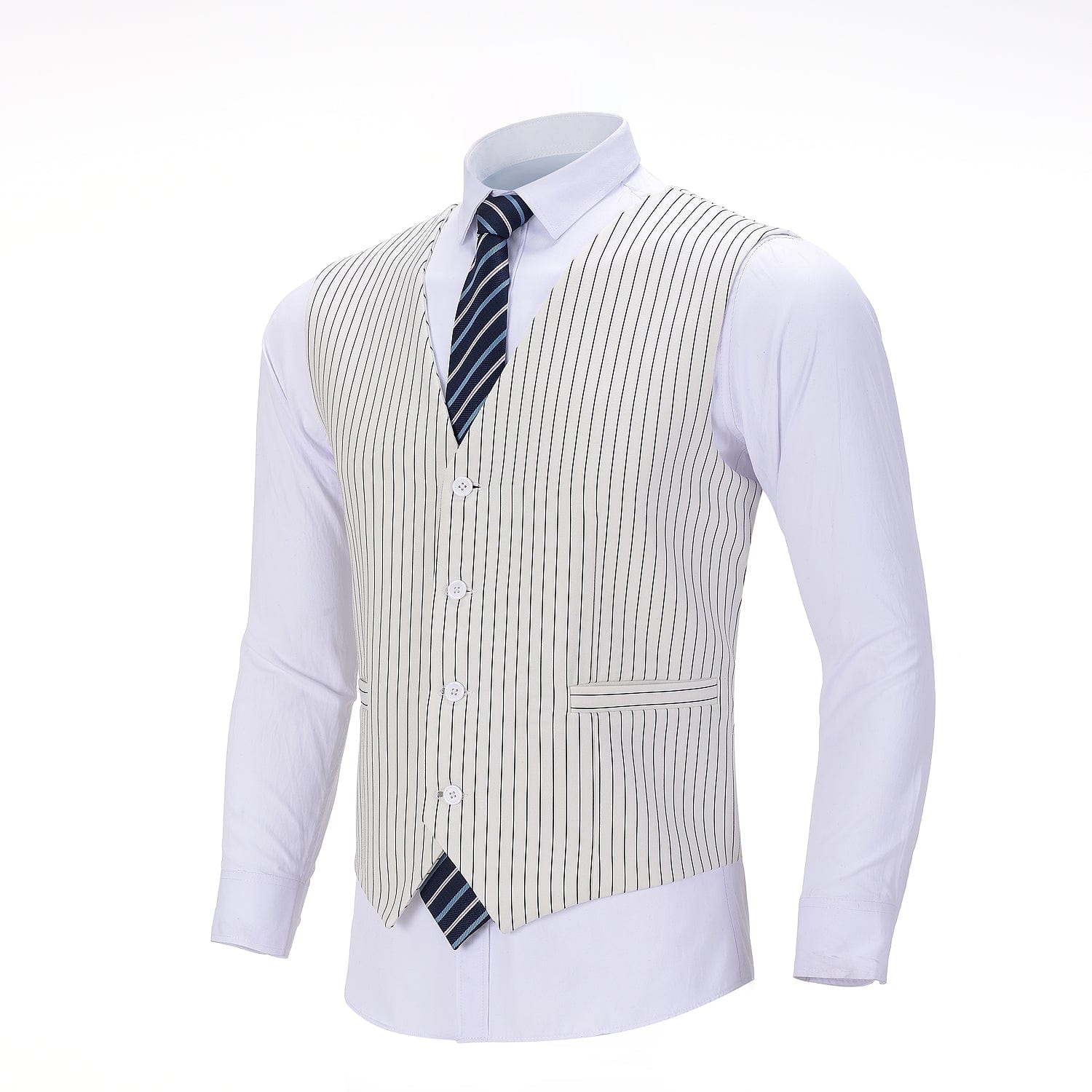 ceehuteey Formal Fashion Men's V Neck Striped Flat Waistcoat