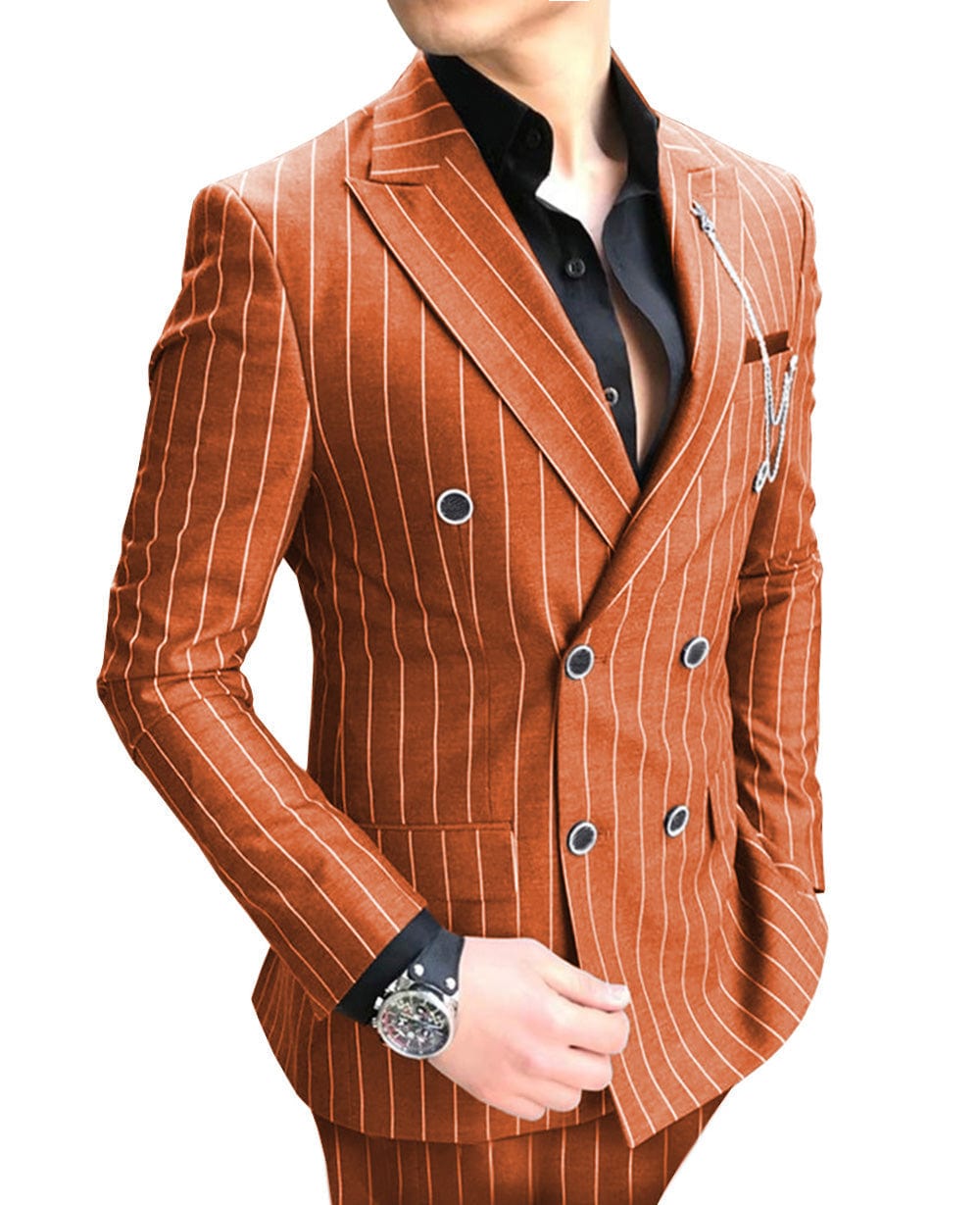 ceehuteey Formal Men's 2 Pieces Pinstripe Suit Peak Lapel Striped Tuxedos (Blazer+Pants)