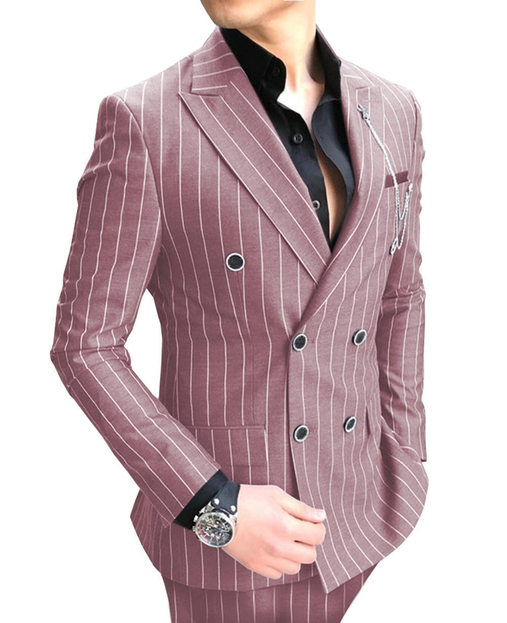 ceehuteey Formal Men's 2 Pieces Pinstripe Suit Peak Lapel Striped Tuxedos (Blazer+Pants)