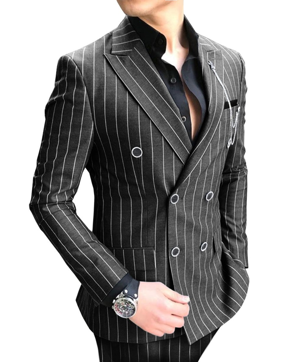 ceehuteey Formal Men's 2 Pieces Pinstripe Suit Peak Lapel Striped Tuxedos (Blazer+Pants)