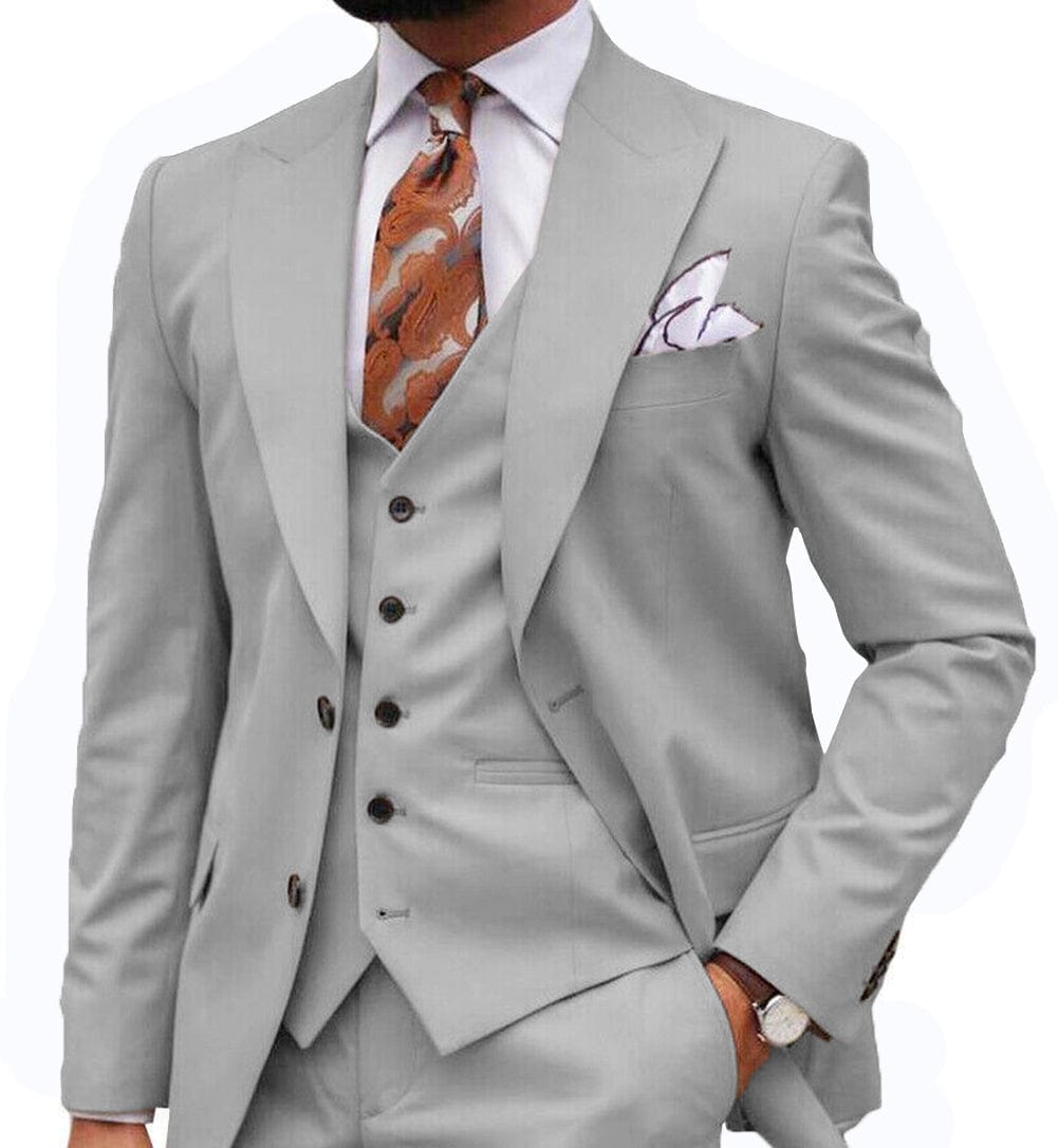 ceehuteey Formal Men's 3 Piece Regular Fit Peak Lapel Men's Express Suit (Blazer+Vest+Pants)