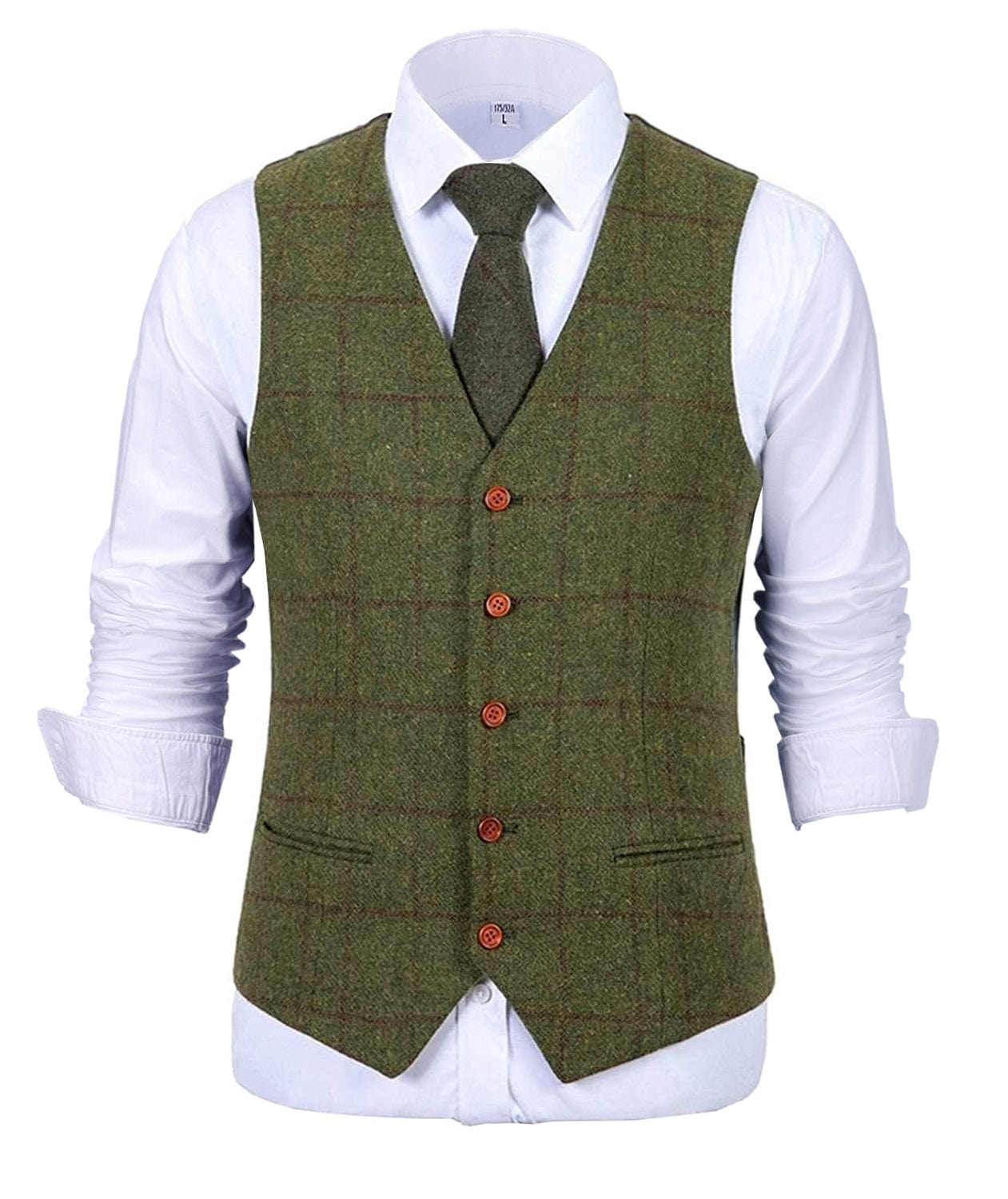 ceehuteey Formal Men's Suit Vest Tweed Plaid V Neck Waistcoat