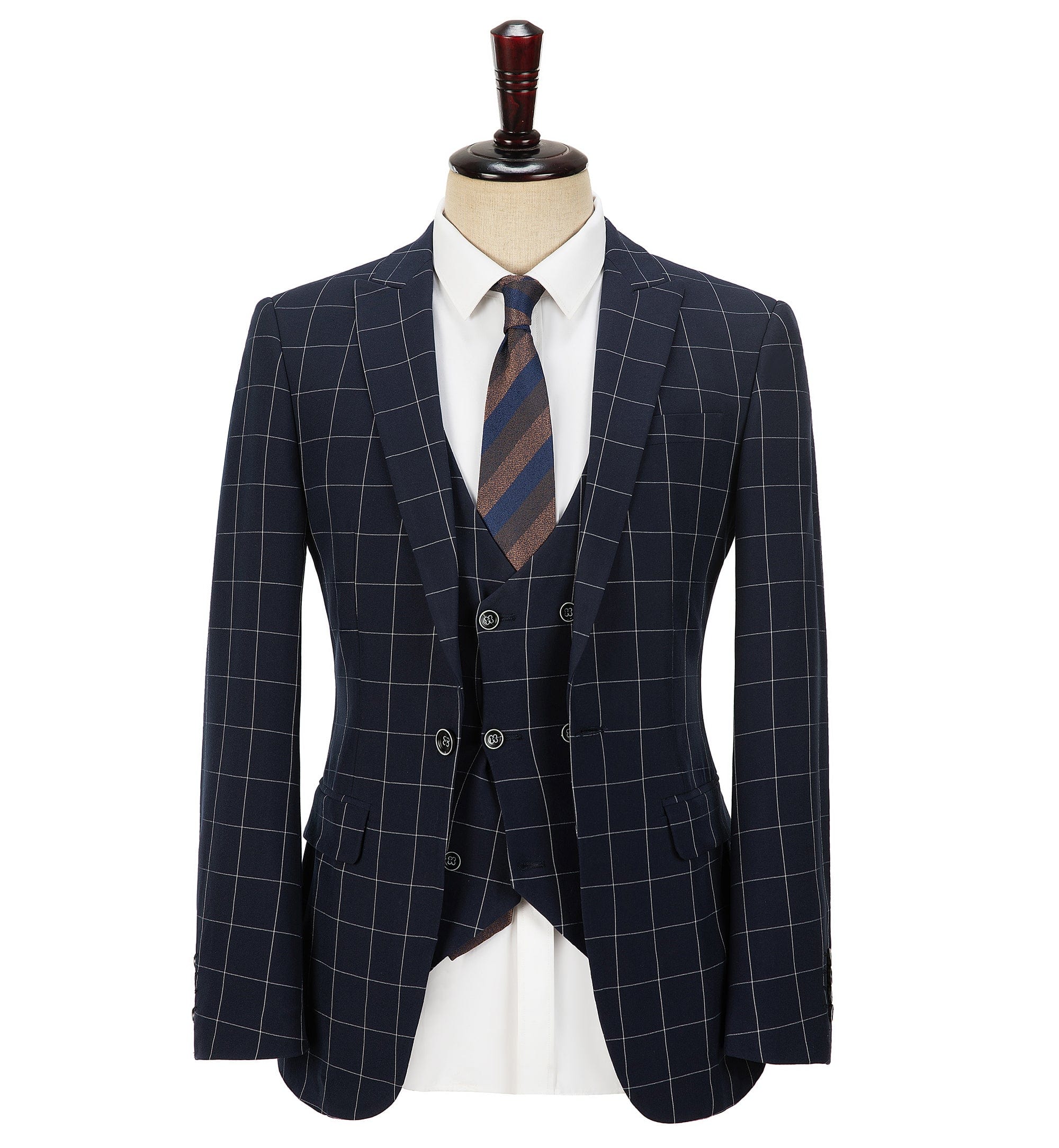 ceehuteey Formal Mens Suit 3 Pieces Check Plaid  Peak Lapel Tuxedos for Wedding (Blazer+Vest+Pants)