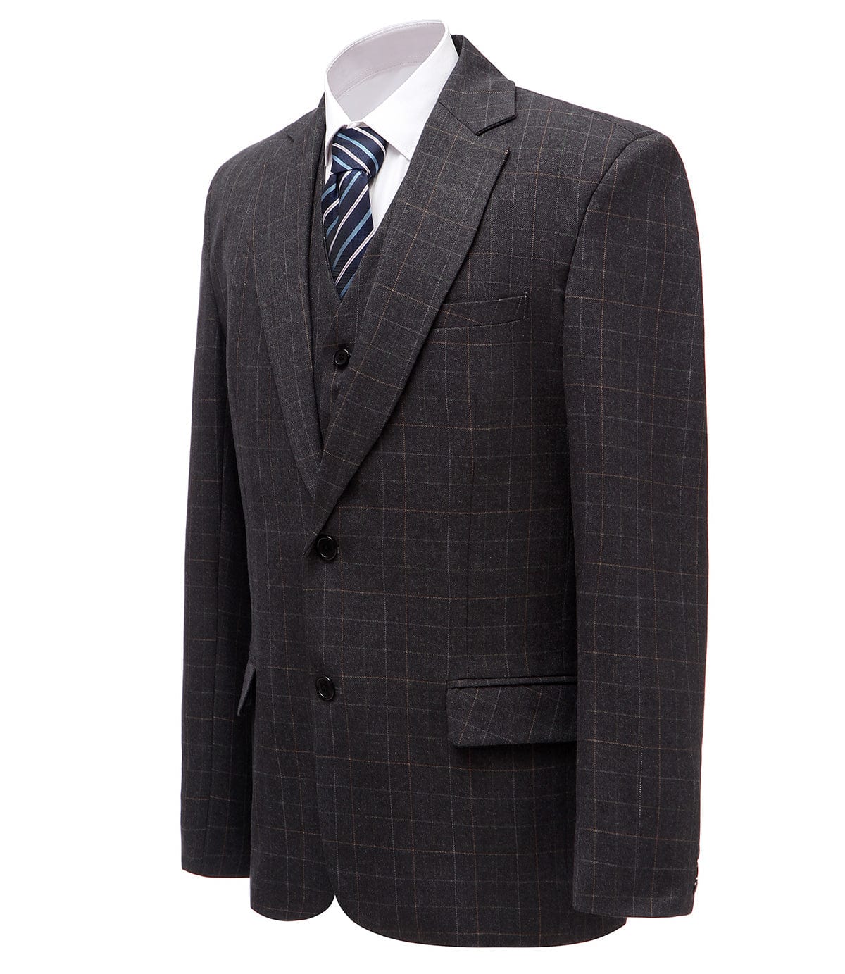 ceehuteey Formal Plaid 3 Pieces Mens Notch Lapel Suit Tuxedos (Blazer+vest+Pants)