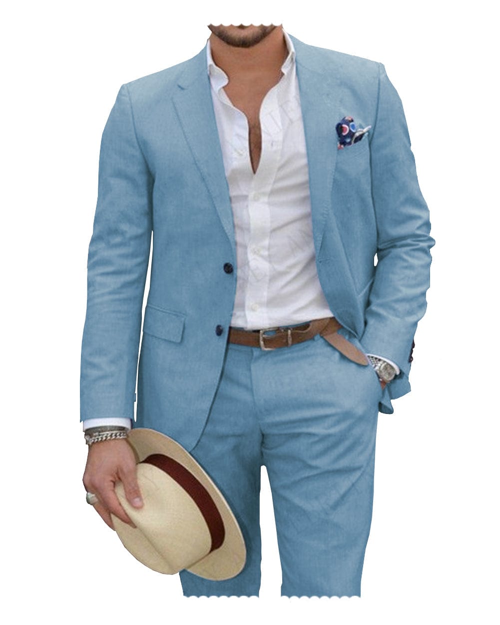 ceehuteey Linen Suit for Men Casual Wedding Suit for Men (Blazer+Pants)