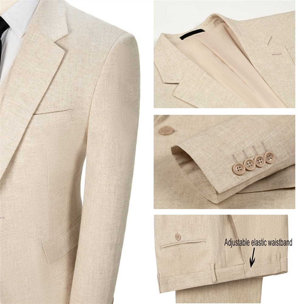 ceehuteey Linen Suit for Men Casual Wedding Suit for Men (Blazer+Pants)