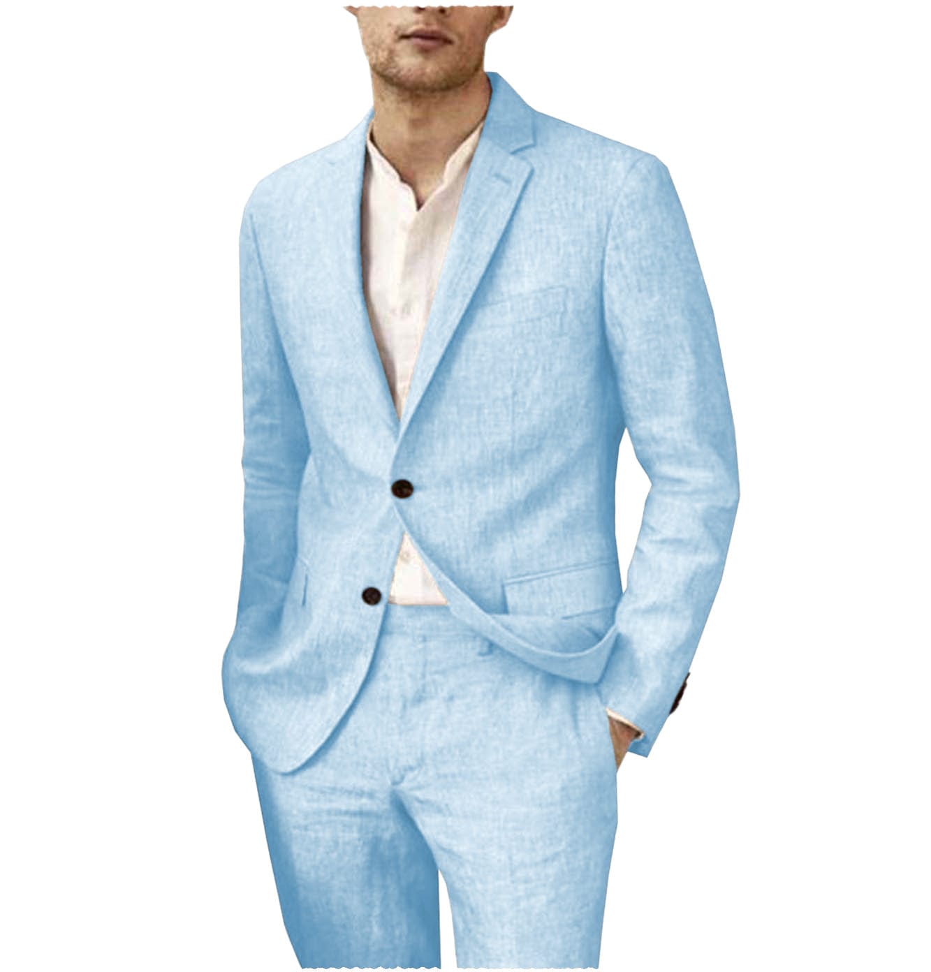 ceehuteey Linen Suits For Men Wedding 2 Piece  Fit Casual Notch Lapel Summer Grooms (Blazer+Pants