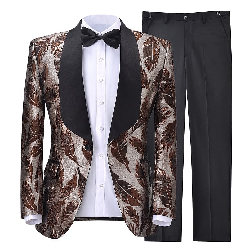 ceehuteey Men's 2 Piece Floral Tuxedo Suit Shawl Lapel (Blazer+Pants)