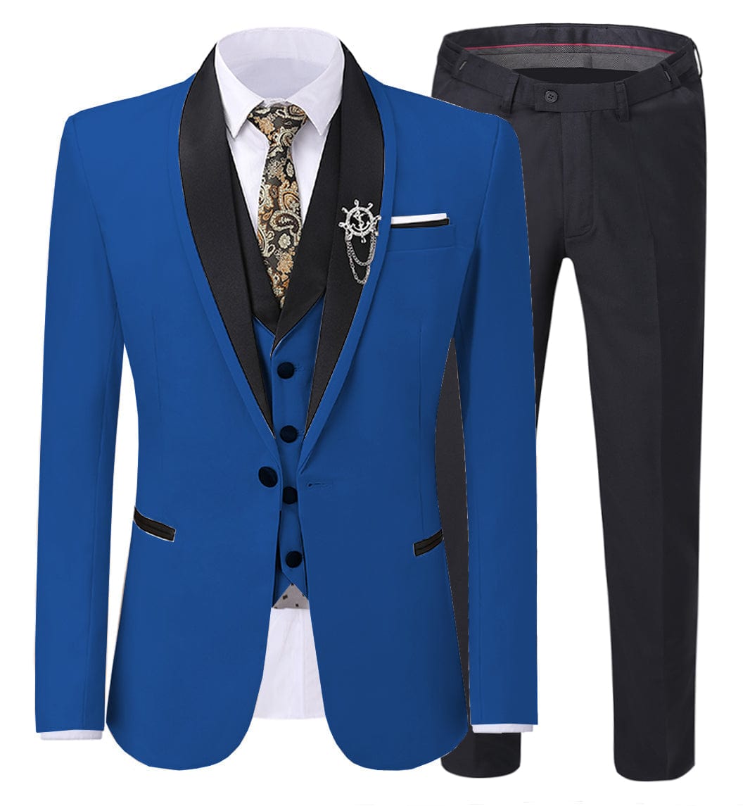 ceehuteey Men's 3 Pieces Formal Suit Flat Notch Lapel Tuxedos (Blazer+vest+Pants)