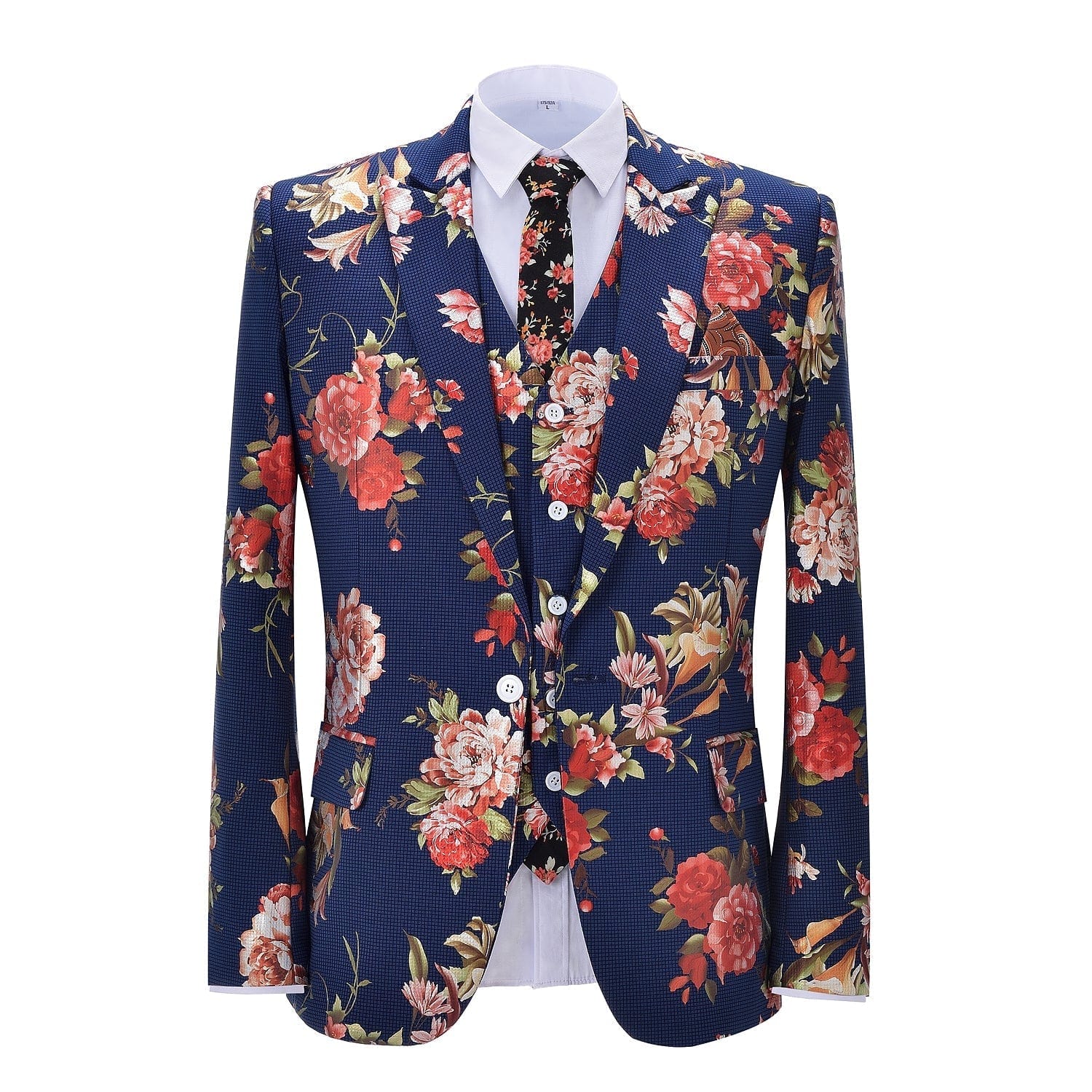 ceehuteey Men's 3 Pieces Peak Lapel Patterned Tuxedos (Blazer+vest+Pants)