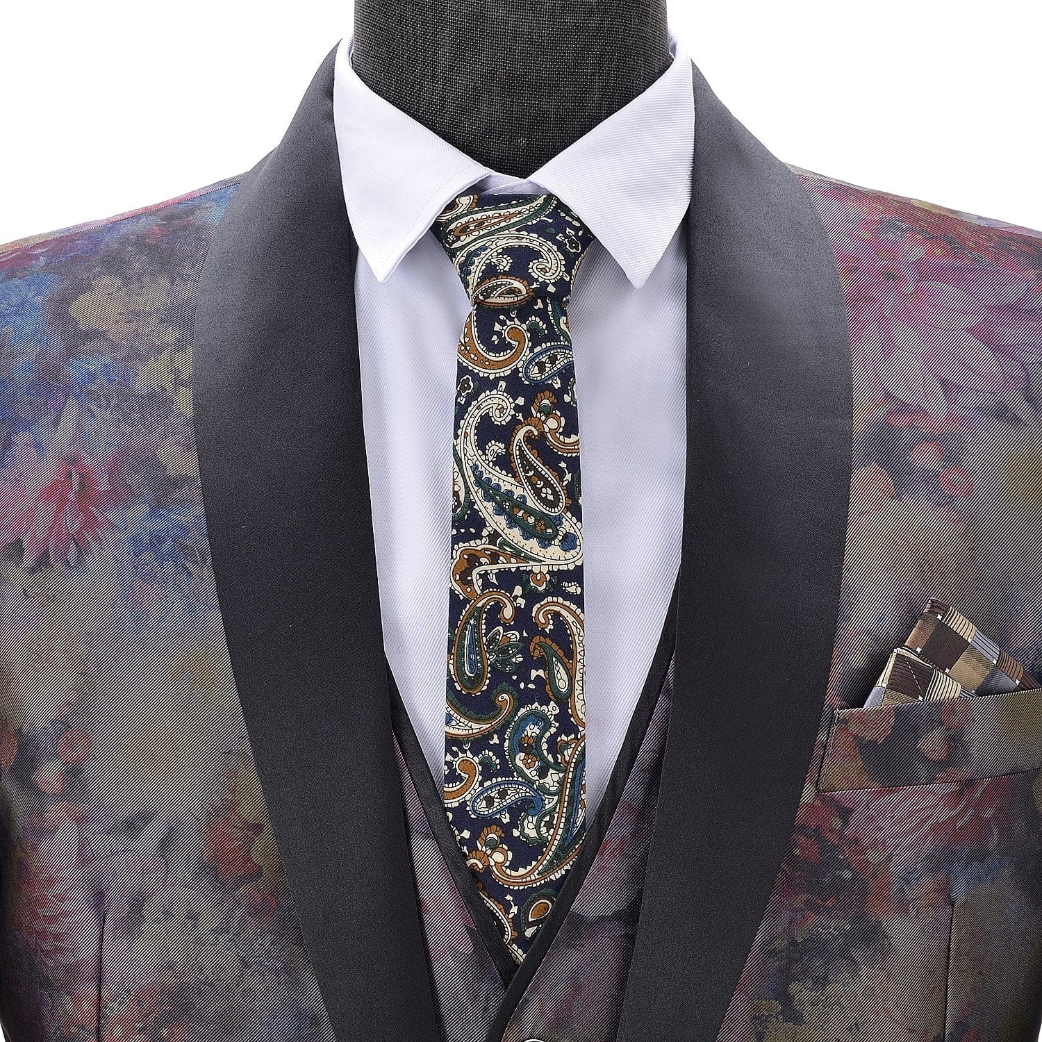 ceehuteey Men's 3 Pieces Shawl Lapel Patterned Tuxedos Wedding Suit (Blazer+vest+Pants)