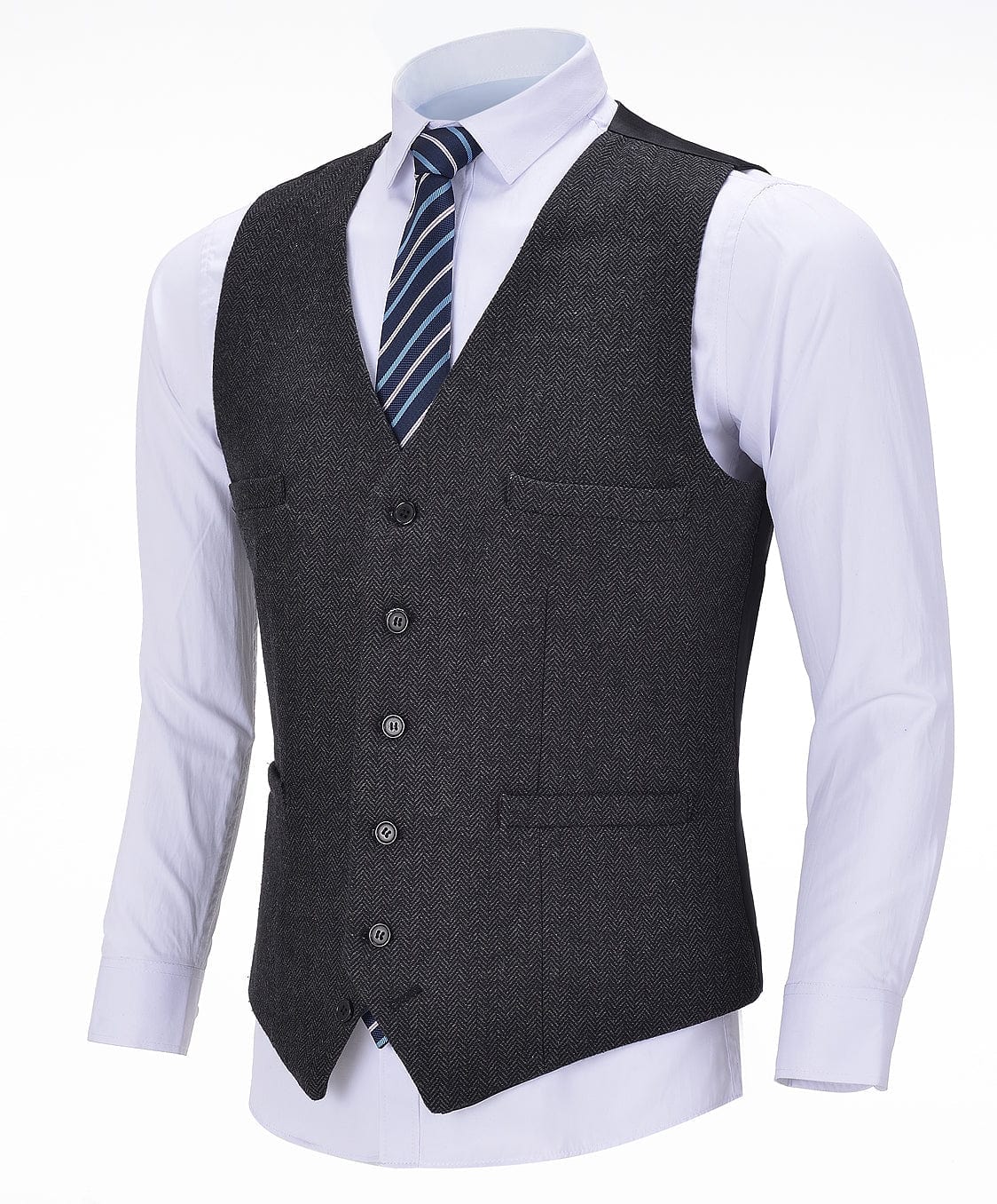 ceehuteey Men's Business Suit Vest V Neck Herringbone Dress Waistcoat