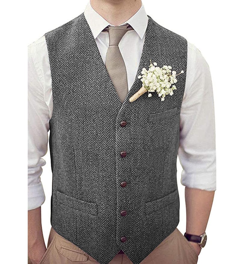 ceehuteey Men's Casual Suit Vest Herringbone V Neck Waistcoat