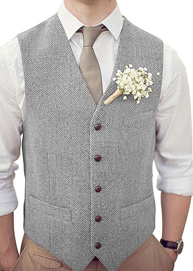 ceehuteey Men's Casual Suit Vest Herringbone V Neck Waistcoat