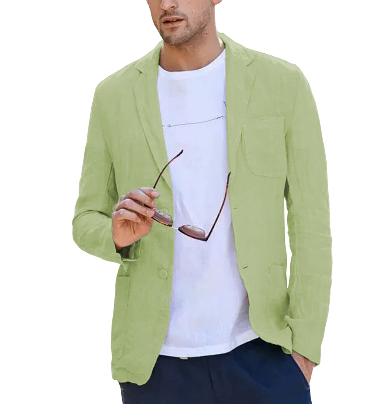 ceehuteey Men's Casual Summer Linen Notch Lapel Suit for Blazer