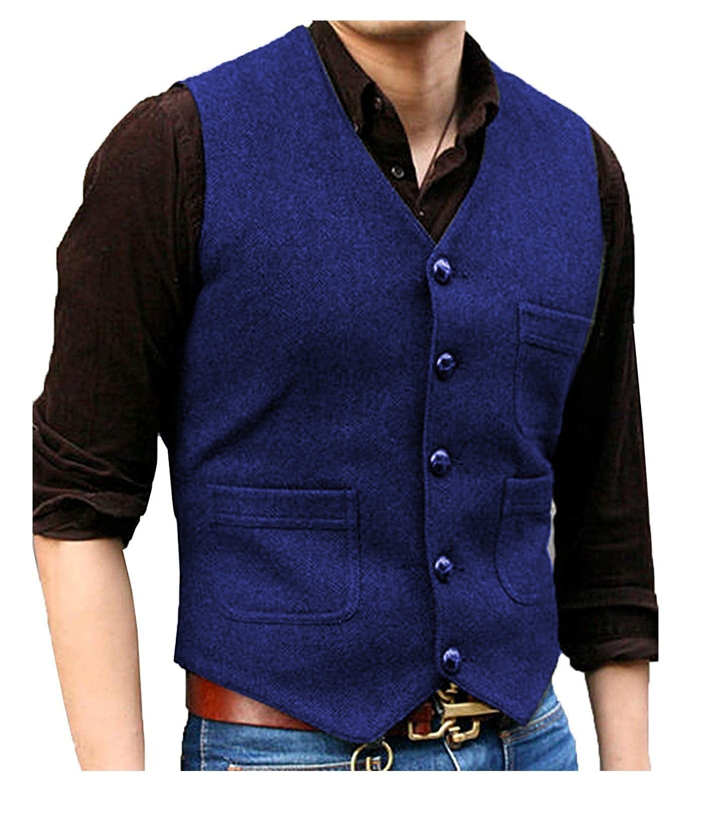 ceehuteey Men's Casual Tweed Herringbone V Neck Waistcoat