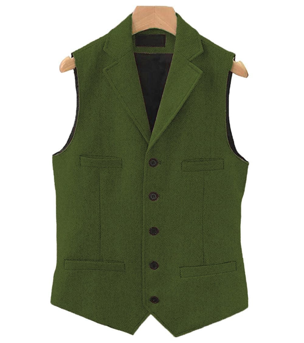 ceehuteey Men's Classic Slim Fit Herringbone Notch Lapel Waistcoat