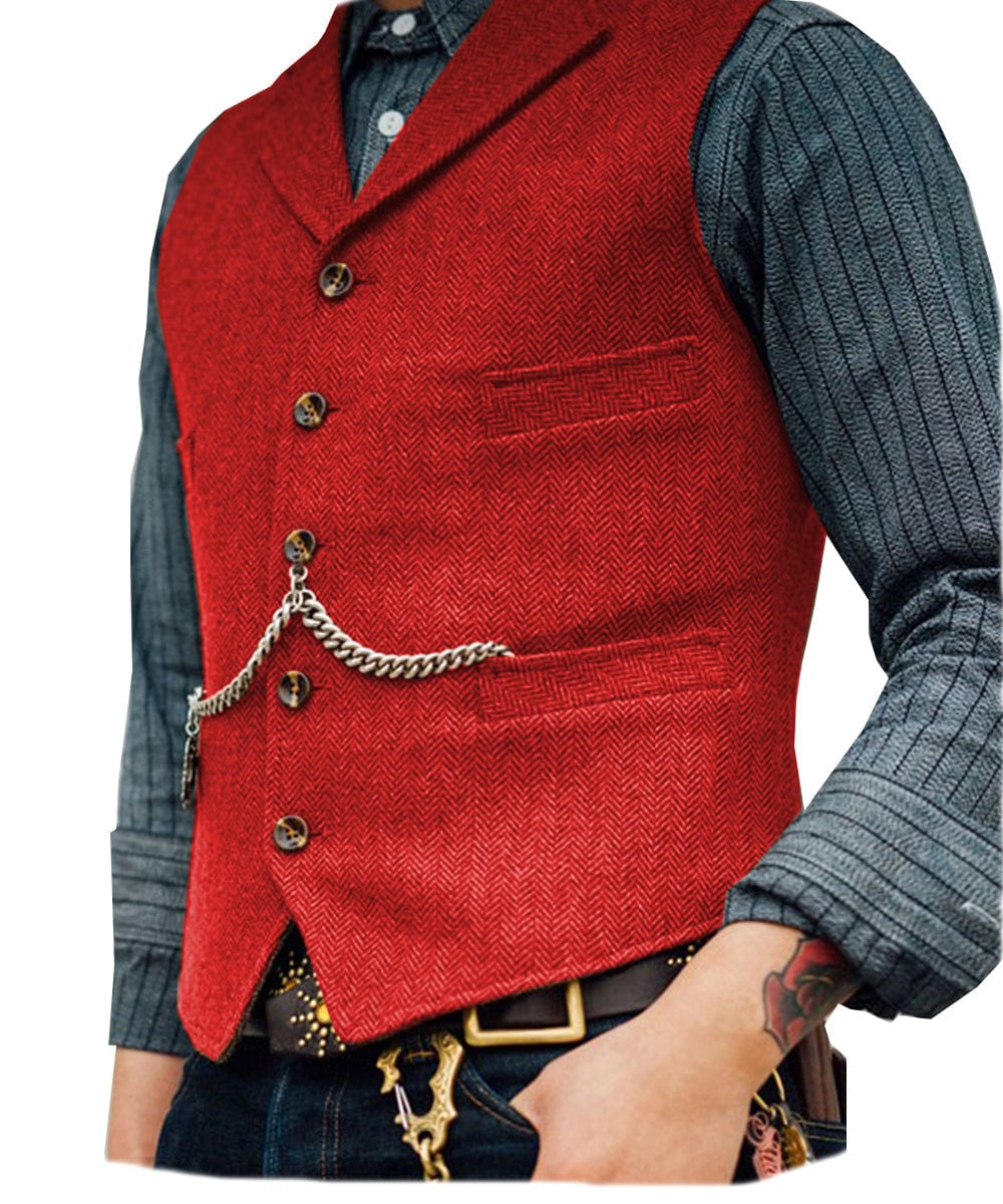 ceehuteey Men's Classic Tweed Herringbone  Vest Slim FitNotch Lapel Waistcoat