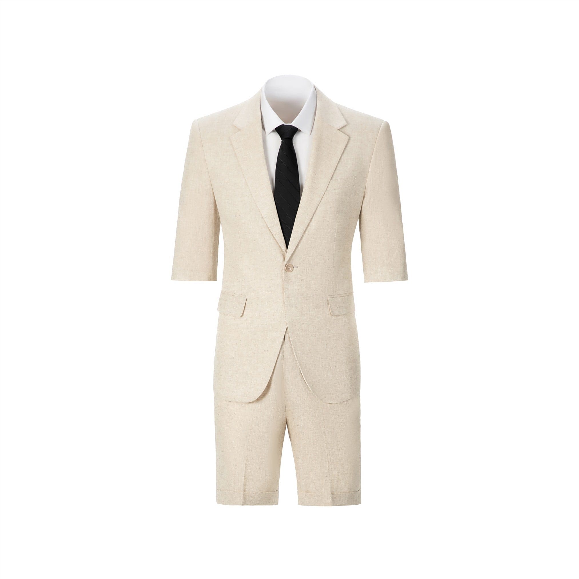 ceehuteey Men's Cotton and Linen Solid Notch Lapel Suit Suit Shorts Two-piece Set