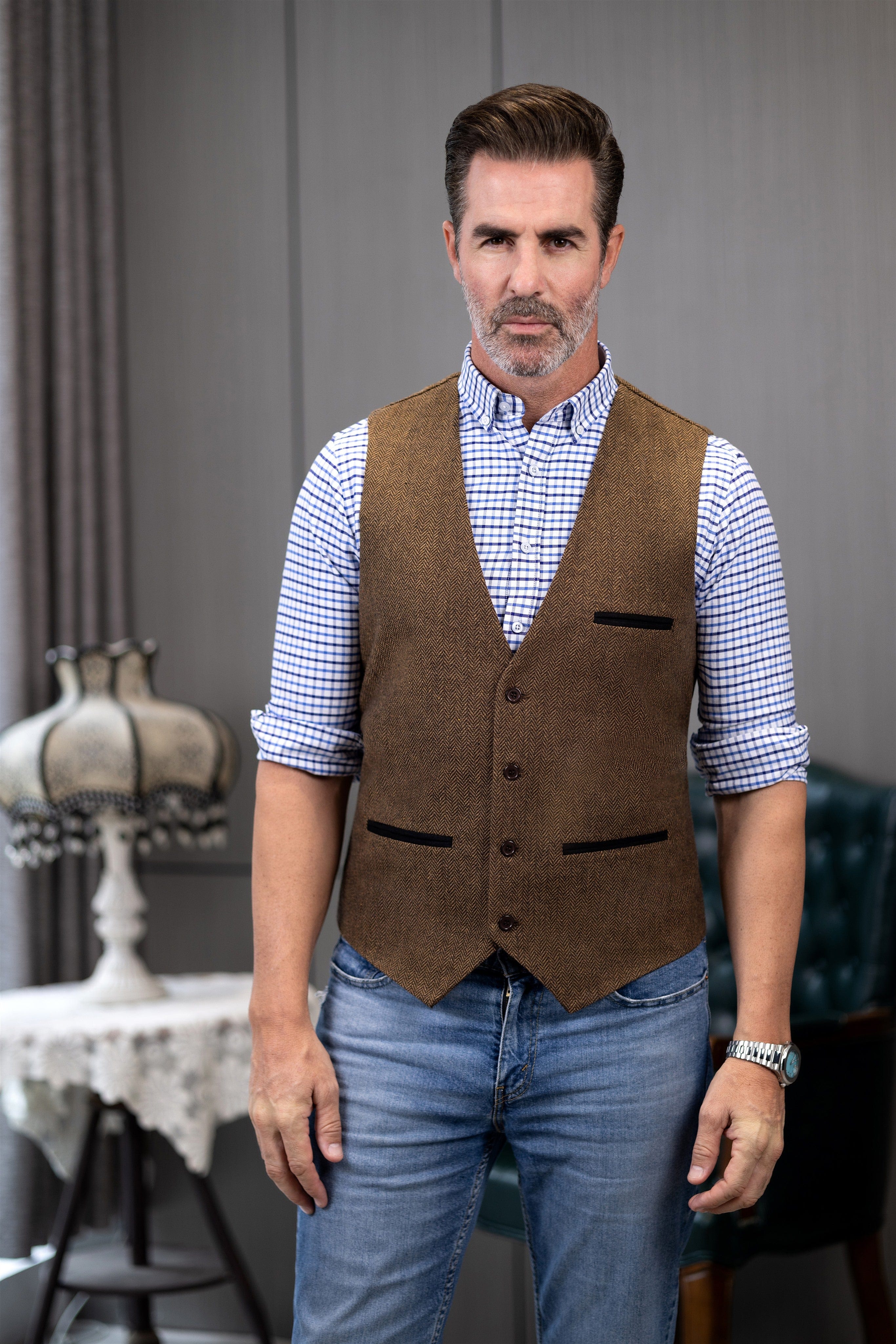 ceehuteey Men's Fashion Herringbone V Neck Waistcoat