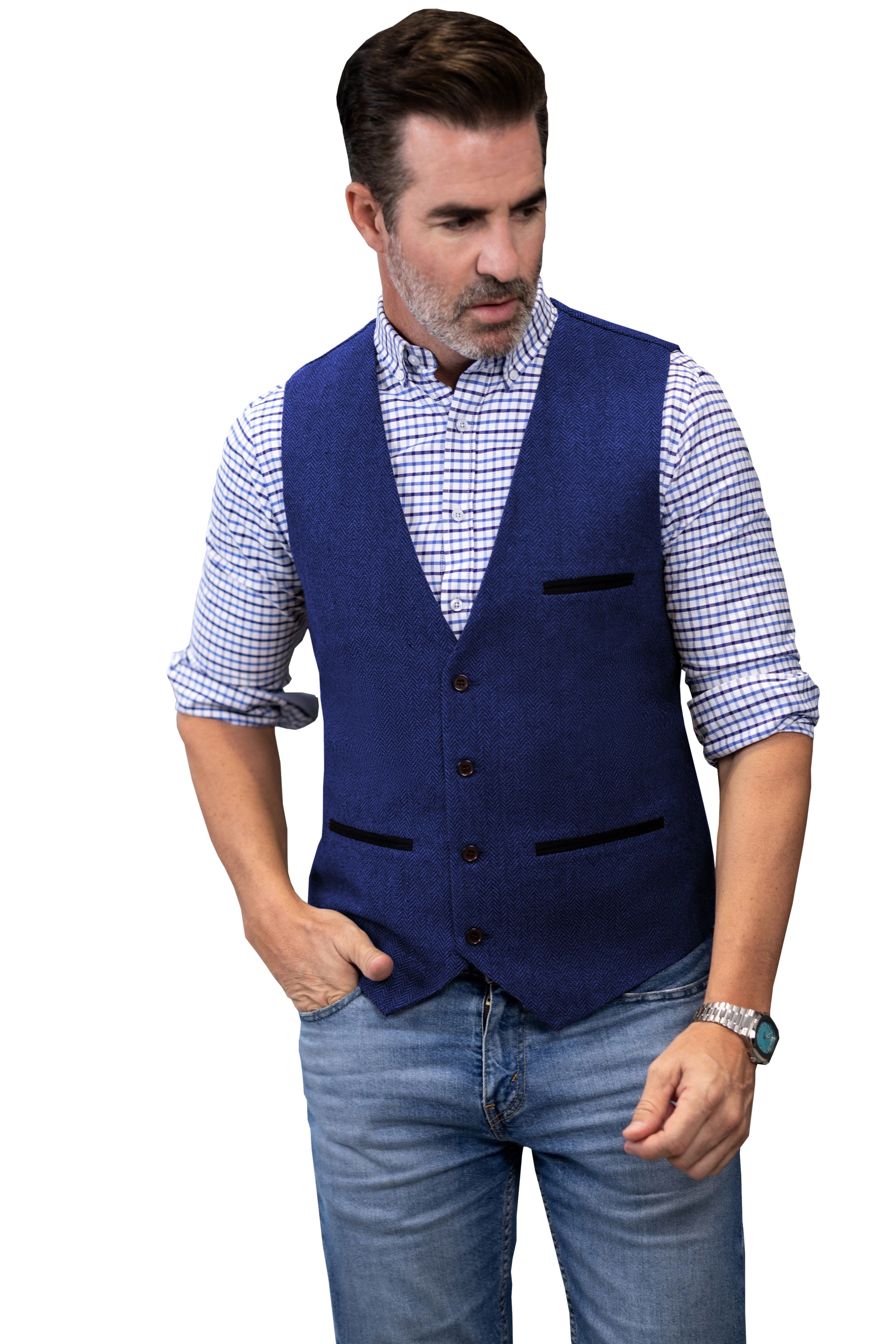 ceehuteey Men's Fashion Herringbone V Neck Waistcoat