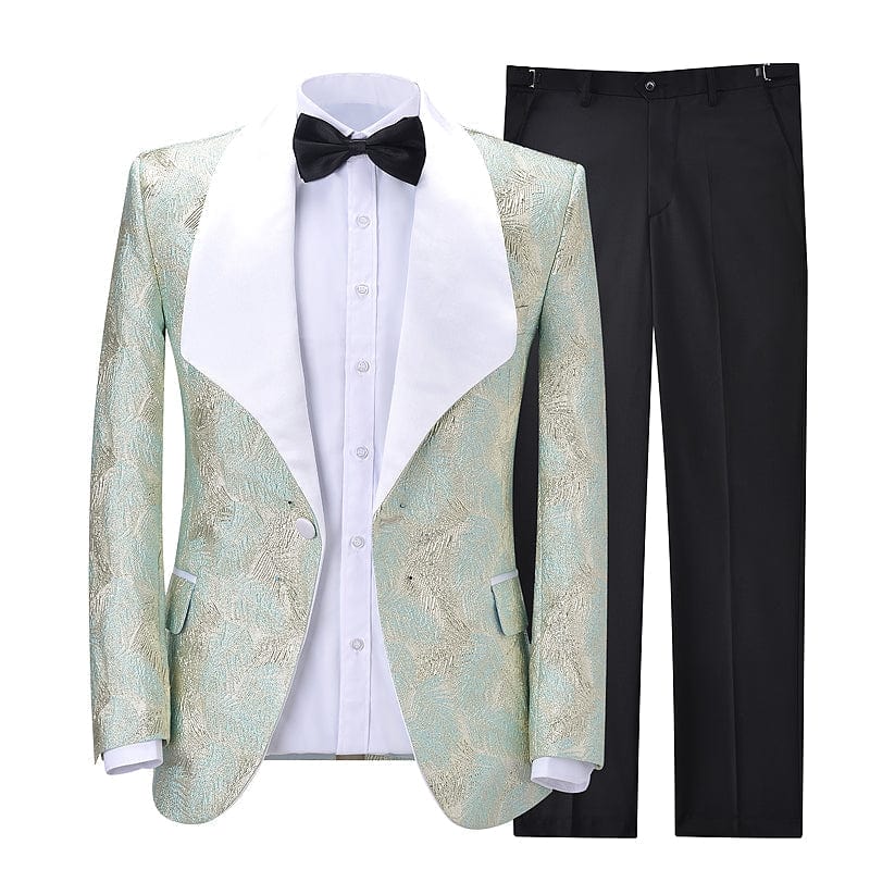 ceehuteey Men's Floral Shawl Lapel Blazer Dress Suit (Blazer+Pants)