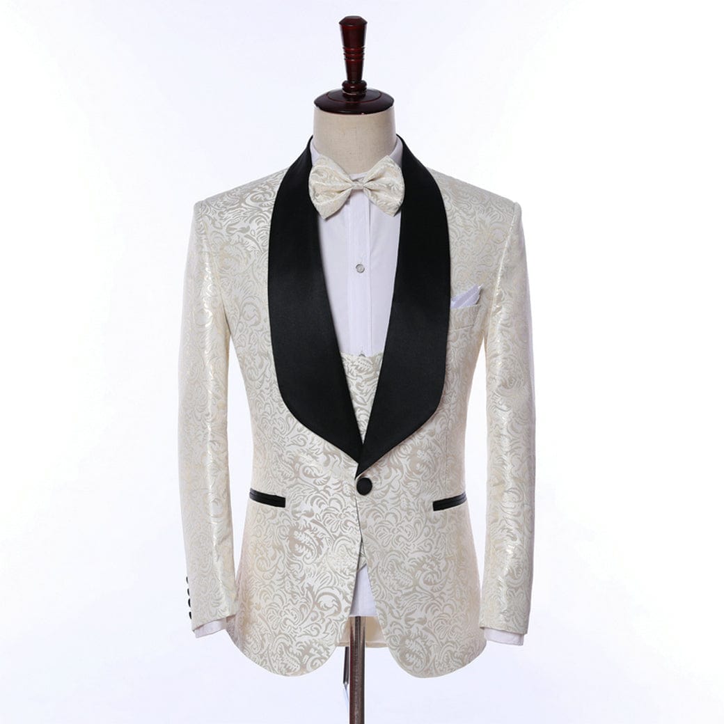 ceehuteey Men's Floral Tuxedo Suit Jacket Slim Fit Dinner Jacket (Blazer+vest+Pants)