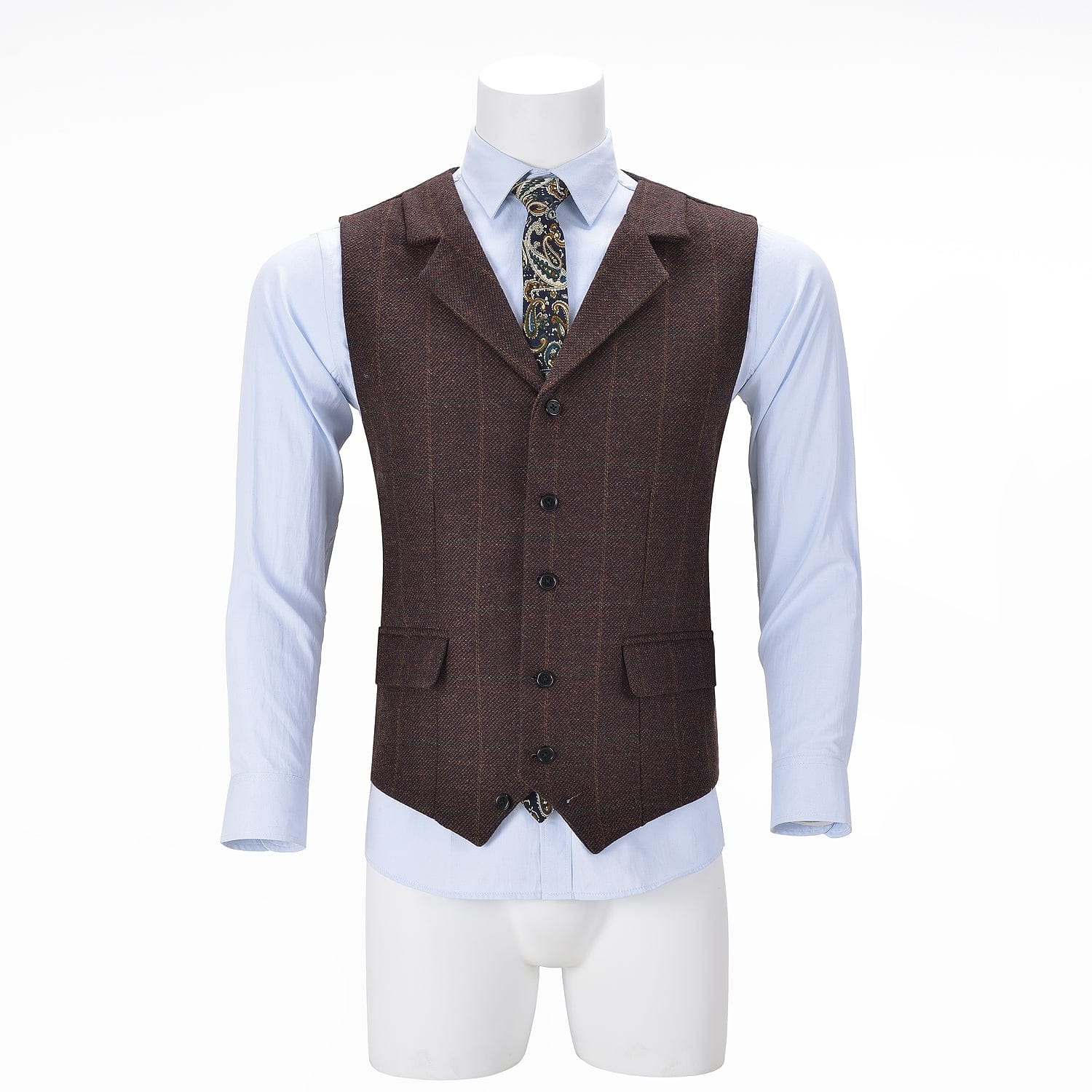 ceehuteey Men's Formal Notch Lapel Suit Vest Plaid Waistcoat