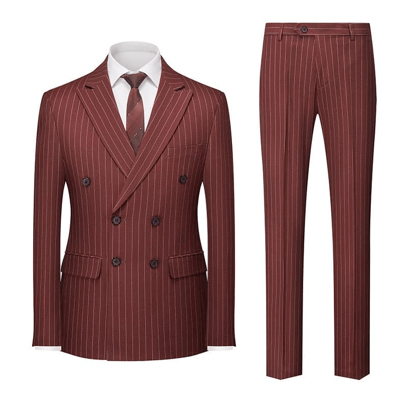 ceehuteey Men's Formal Striped 2 Pieces Double Breasted Peak Lapel Suit Tuxedos (Blazer+Pants）