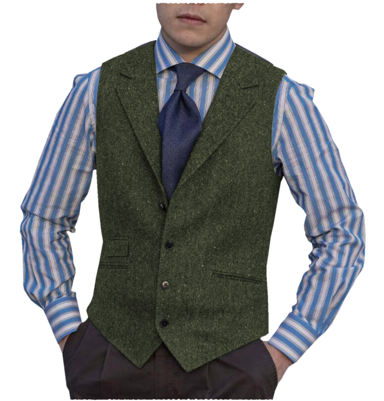 ceehuteey Men's Linen v Neck Classic Herringbone Tweed Notch Lapel Waistcoat