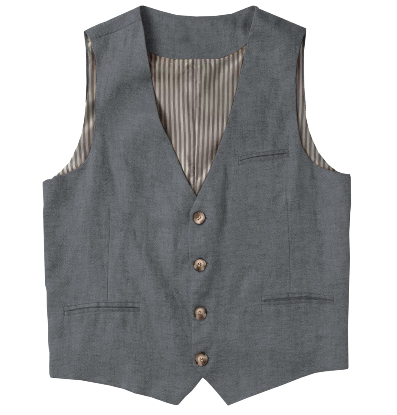 ceehuteey Men's Linen V Neck Vest Casual Summer Leisure Waistcoat