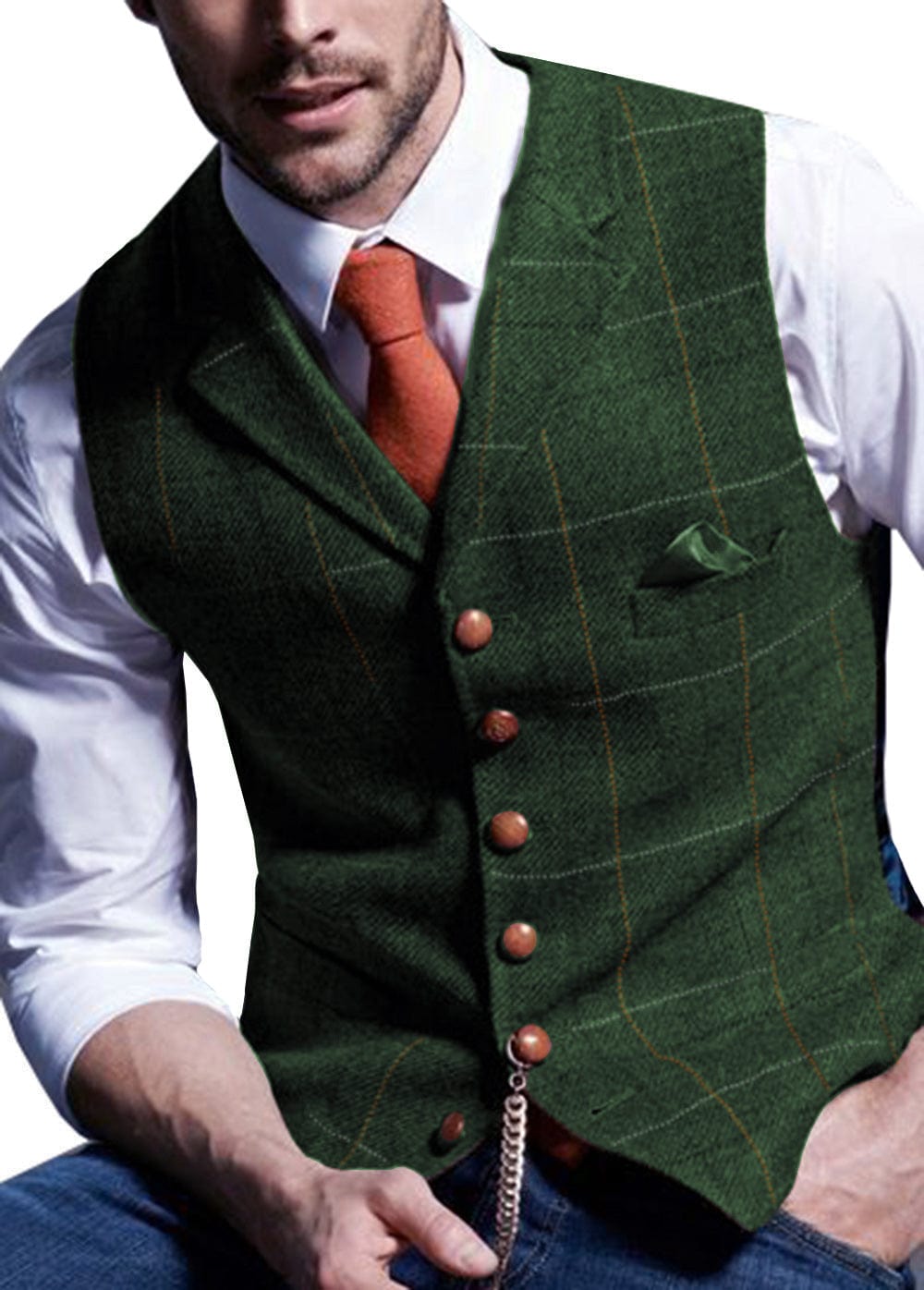 ceehuteey Men's Slim Fit Plaid Casual Notch Lapel Waistcoat