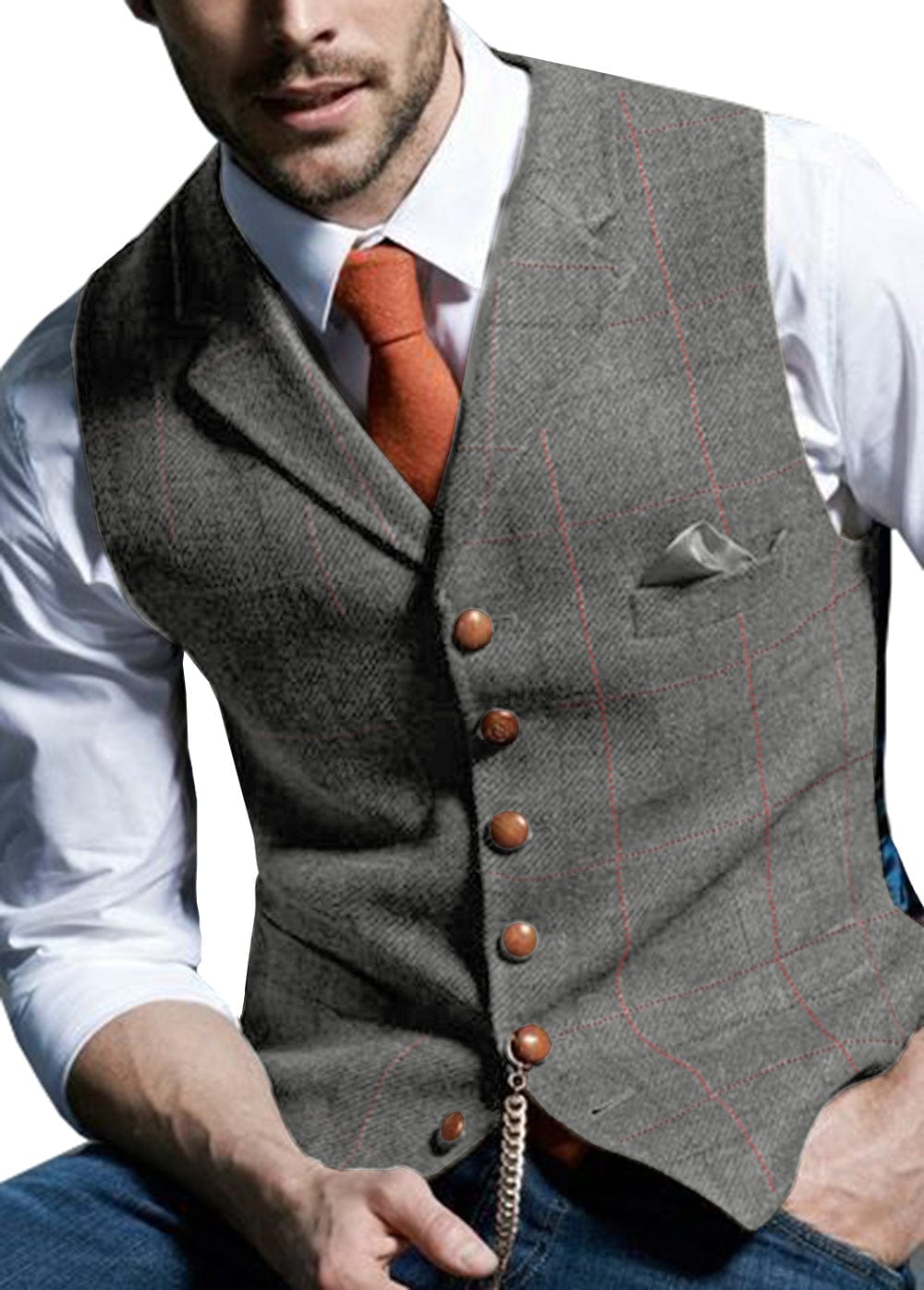 ceehuteey Men's Slim Fit Plaid Casual Notch Lapel Waistcoat