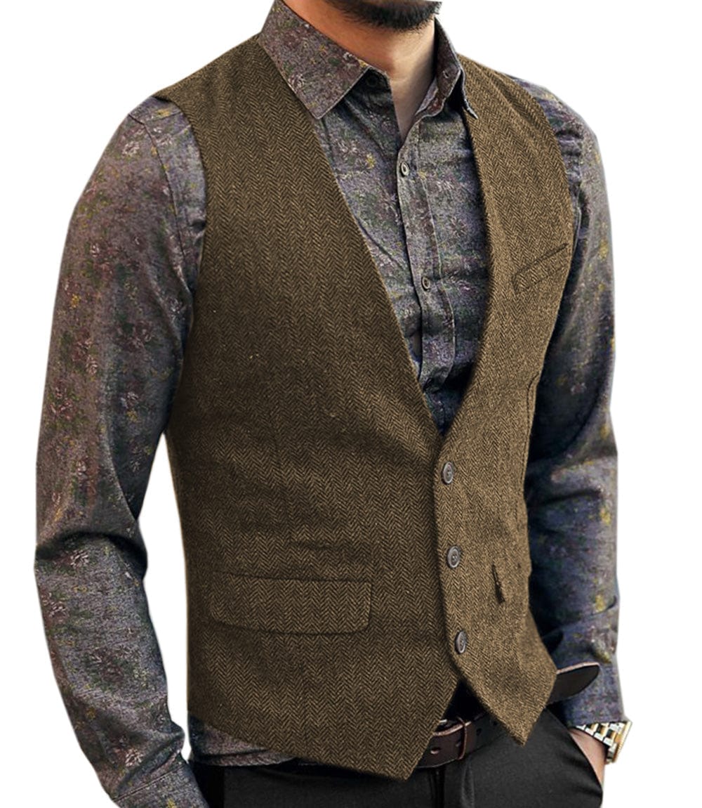 ceehuteey Men's Slim Fit V Neck Herringbone Waistcoat