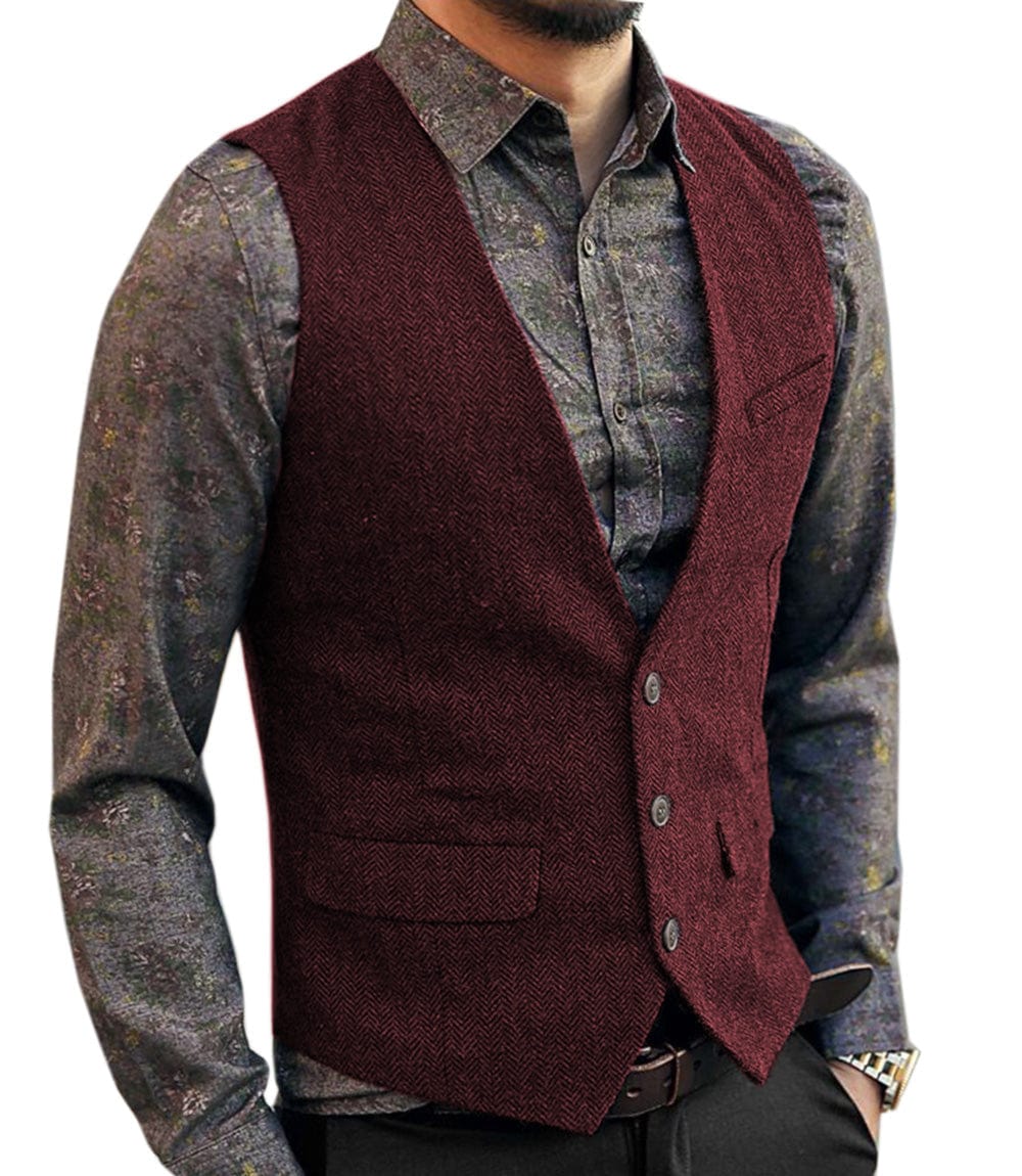 ceehuteey Men's Slim Fit V Neck Herringbone Waistcoat