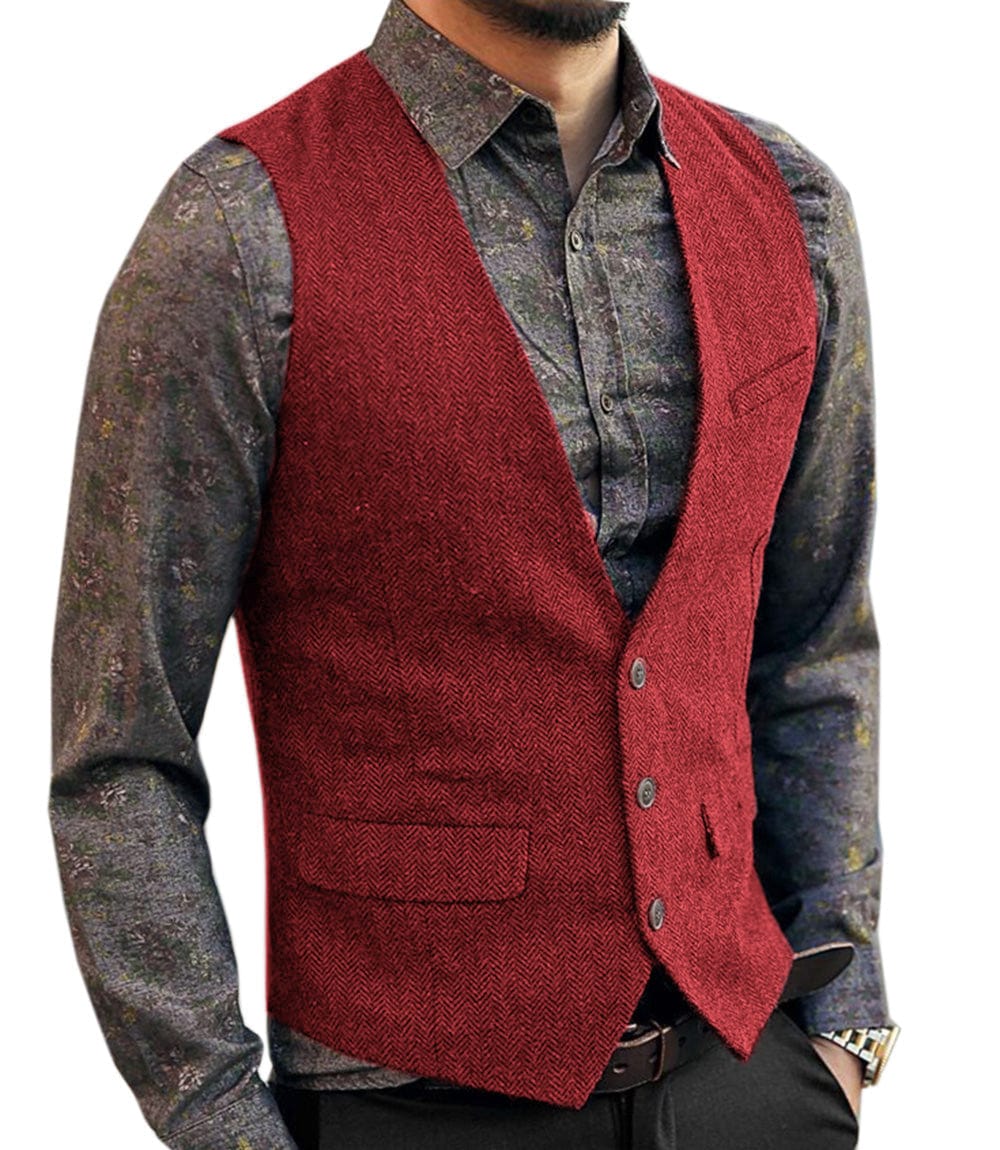 ceehuteey Men's Slim Fit V Neck Herringbone Waistcoat