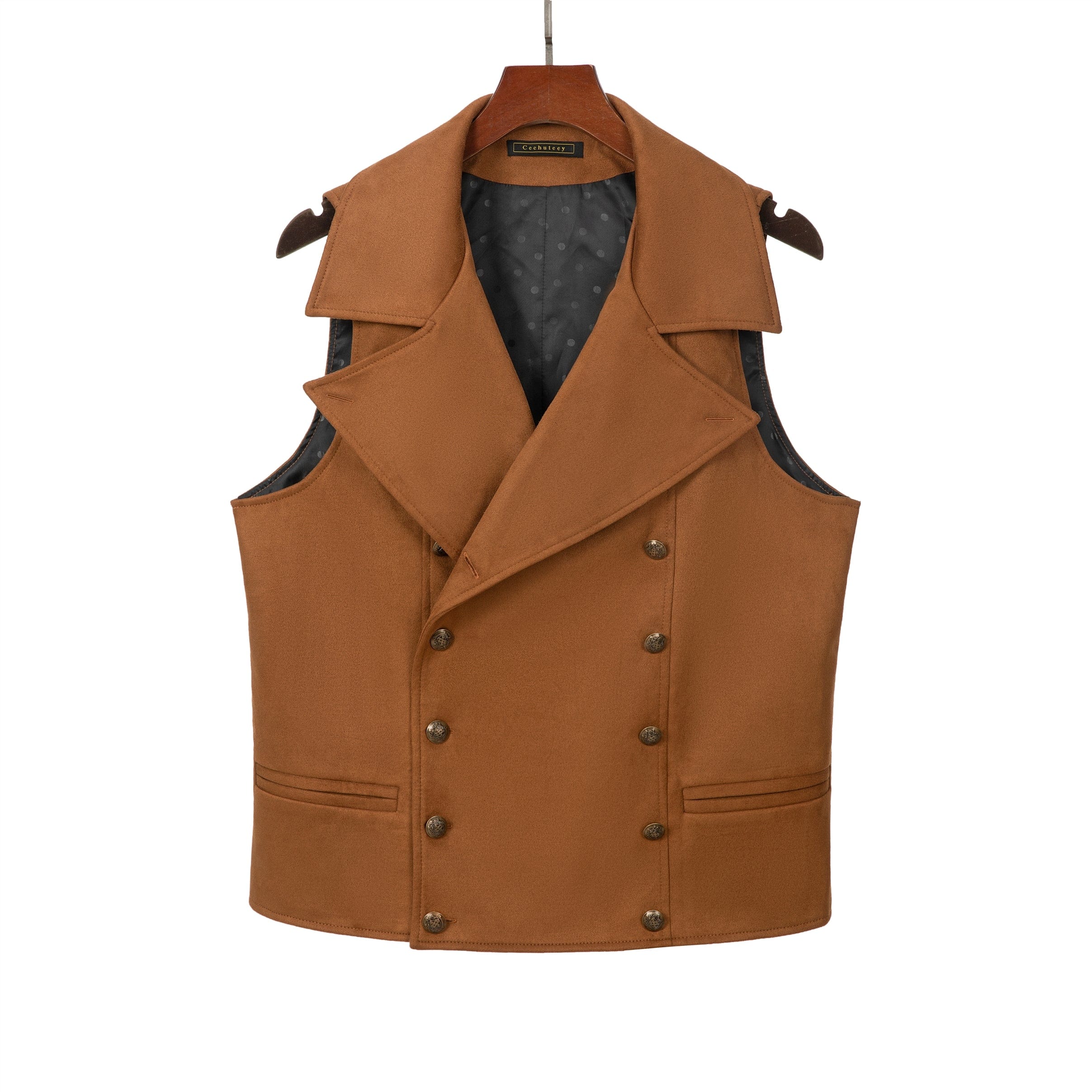 ceehuteey Men‘s Suede Cowboy Double Breasted Large Lapel Suede Classic Waistcoat